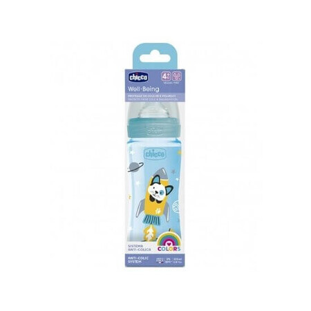 Biberon PP, débit rapide, bleu, 4 mois+, 330ml, Chicco