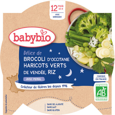 Babybio Goedenachtmenu Groene groenten, rijst met een snufje peterselie 230 g