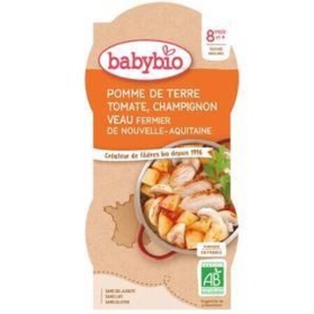 Babybio menu aardappelen met tomatenpuree, champignons en kalfsvlees 2 x 200 g