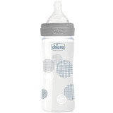 Biberon Well Being din sticla, cu tetina silicon flux lent, unisex, 0 luni, 240ml, Chicco