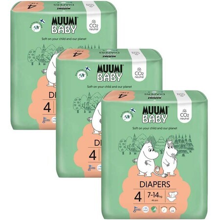 Muumi Baby 4 Maxi 7-14 kg, paquete mensual de pañales ecológicos, 138 unidades