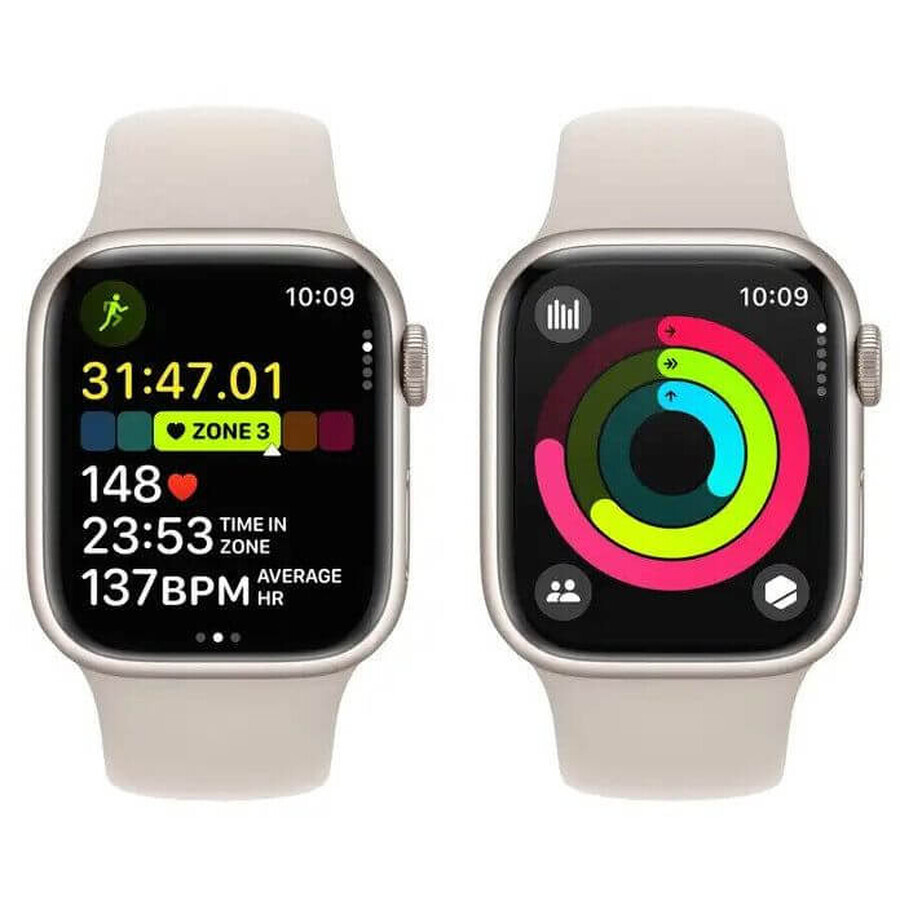 Apple Watch Series 9 GPS 41mm Starlight Aluminium Behuizing met Starlight Sport Strap - S/M