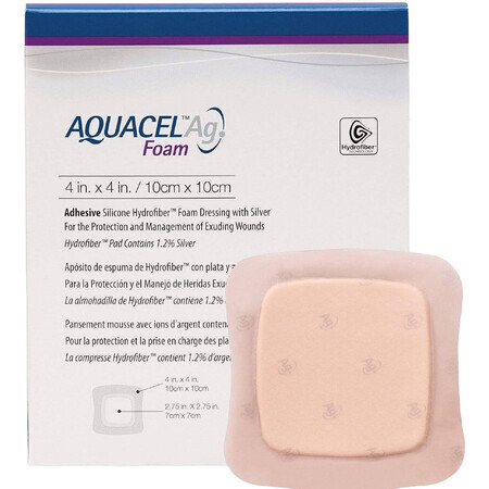 Aquacel Ag foam Hydrofiber non-stick wondbedekking met zilver 10 x 10 cm 10 stuks