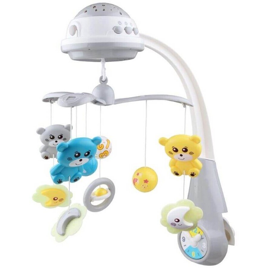 Baby Mix Carrousel boven het kinderbed met grijze lichtprojector