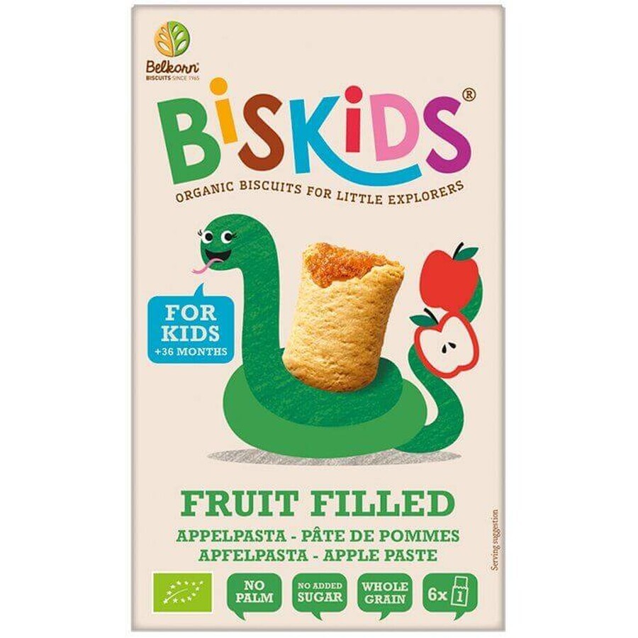 Belkorn BISkids Biologische zachte kinderkoekjes met appelmoes zonder toegevoegde suiker 34% fruit 150 g