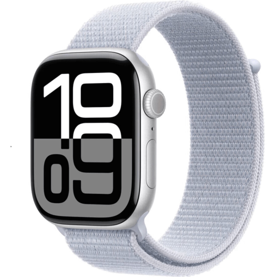 Apple Watch Series 10 GPS 46mm Zilver Aluminium Behuizing met Sport Gesp Blauw Wolk