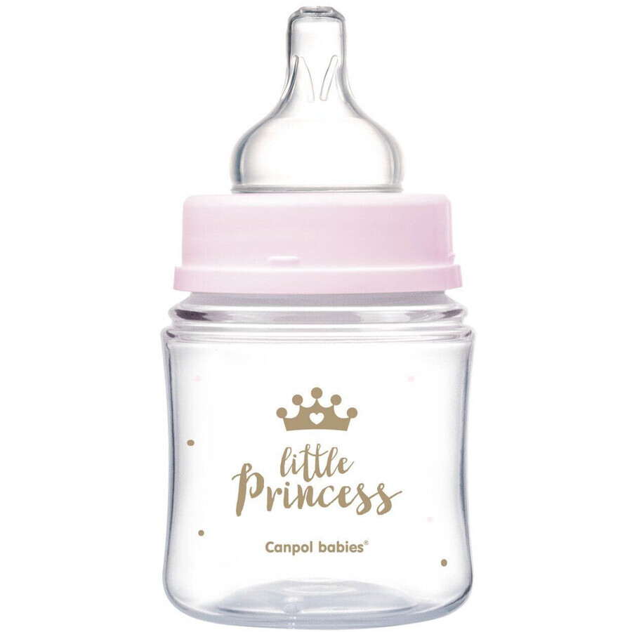 Canpol baby's EasyStart ROYAL BABY 120 ml brede antikoliek babyfles ROYAL BABY roze