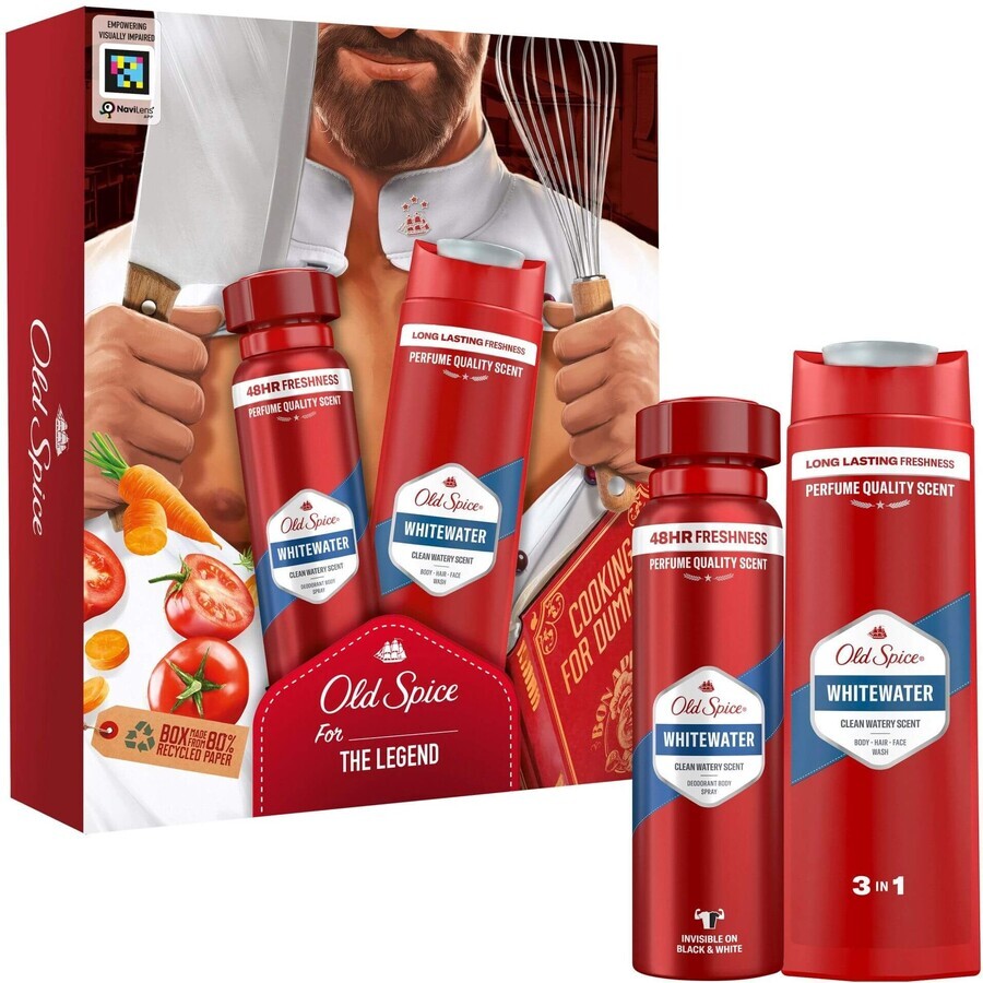 Old Spice Chef voor mannen - geschenkset met deodorantverstuiver en Whitewater douchegel met frisse geur