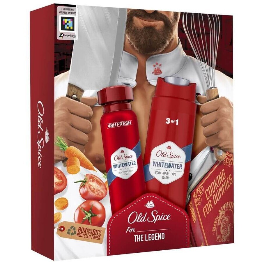 Old Spice Chef voor mannen - geschenkset met deodorantverstuiver en Whitewater douchegel met frisse geur