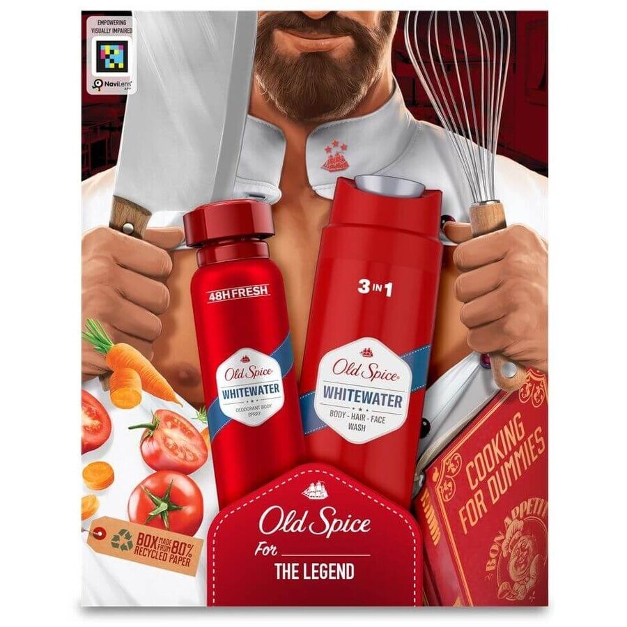 Old Spice Chef voor mannen - geschenkset met deodorantverstuiver en Whitewater douchegel met frisse geur