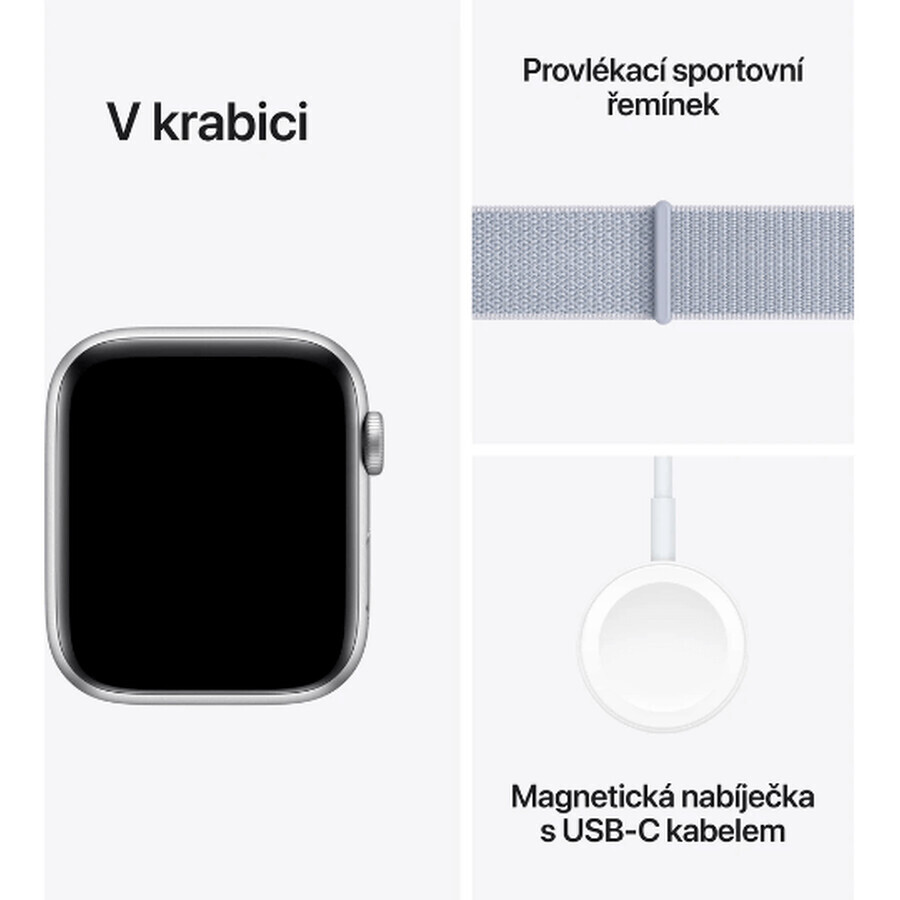 Apple Watch SE GPS 44mm Silber Aluminium Gehäuse mit Sport Schnalle Blau Wolke