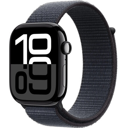 Apple Watch Series 10 GPS + Cellular 42mm Jet Black Aluminium behuizing met Ink Sport Loop