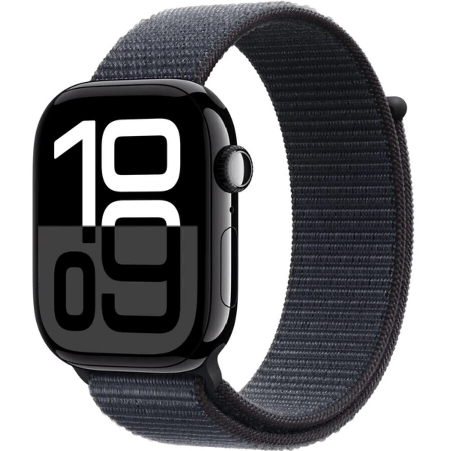 Apple Watch Series 10 GPS + Cellular 42mm Jet Black Aluminium behuizing met Ink Sport Loop