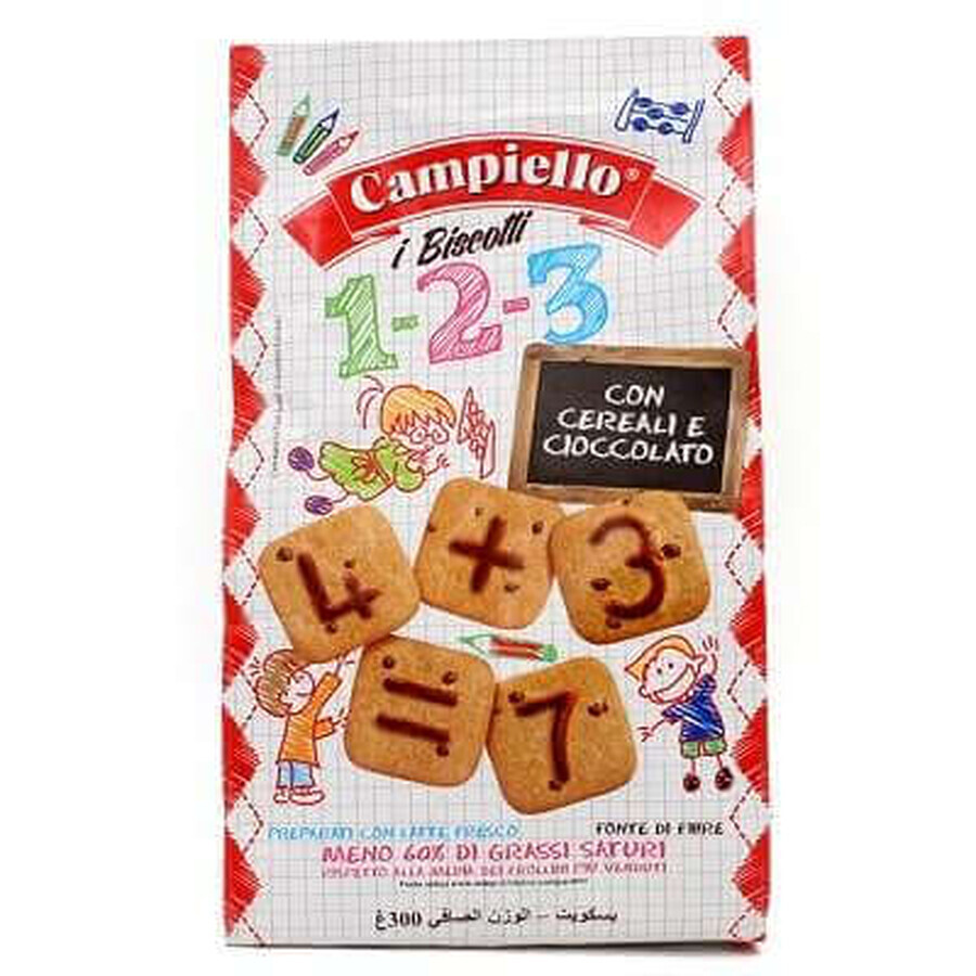 Biscuiti cu cereale si ciocolata, 300 g, Campiello