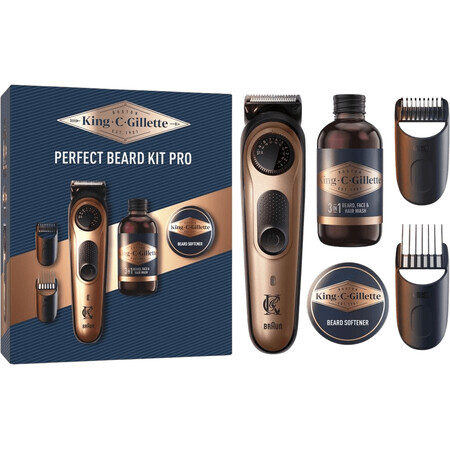 Gillette King C. cadeauset voor mannen, PRO baardtrimmer, trimmer + baardshampoo 60ml + baardconditioner 100ml