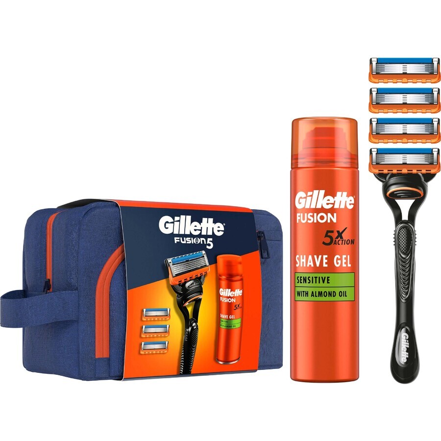 Gillette cadeauset: fusion scheermes + 4 scheerhoofden + fusion gel 200 ml