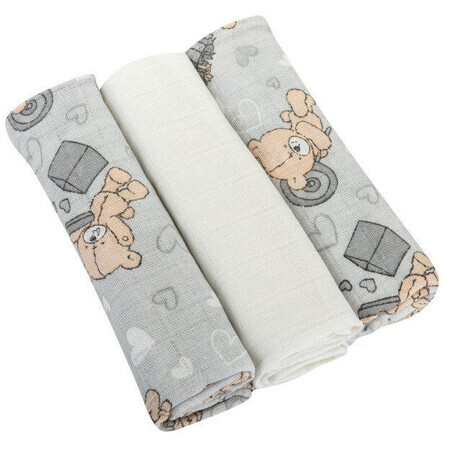 Premium Stoffwindeln 80x70cm grau teddybär 3 Stück