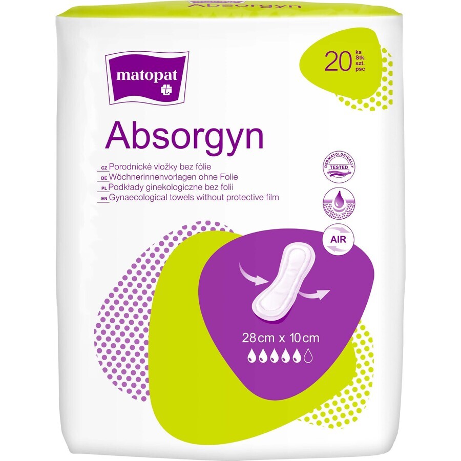 Matopat Absorgyn postpartum gynaecologische kompressen zonder folie 28 cm x 10 cm, 20 st.