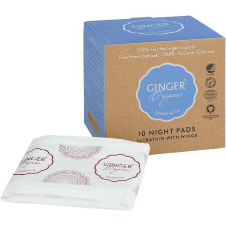 Ginger Organic Nachtpads (ultradun met vleugels) 10 stuks