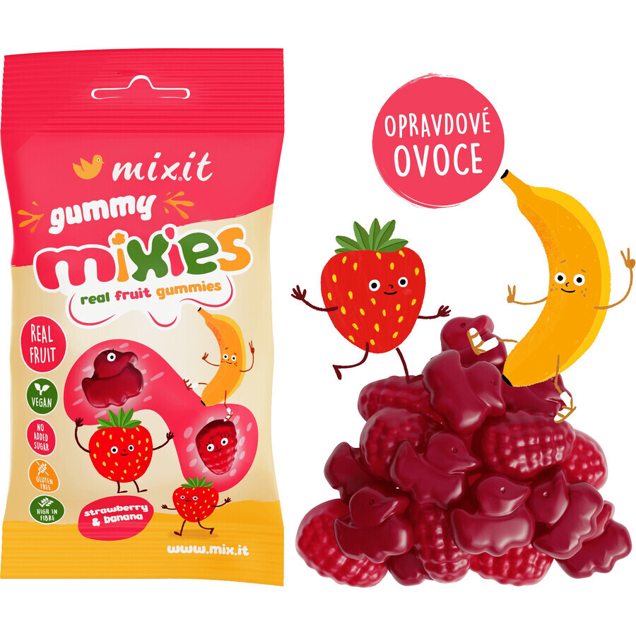 Mixit Gummy Mixies - Aardbeien en Bananen - natuurlijke geleisnoepjes 35 g