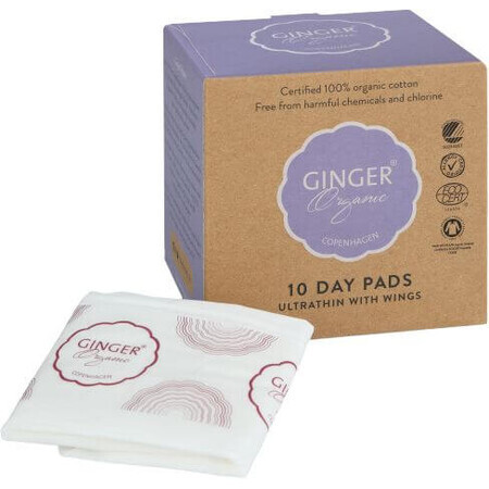 Ginger Organic Daily Pads (ultradun met vleugels, individueel verpakt) 10 stuks