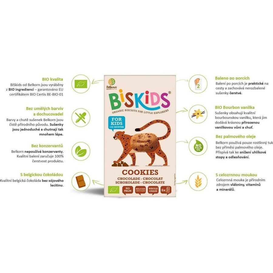 Belkorn BISkids organic wholemeal baby biscuits with Belgian chocolate 6 x 2 pieces