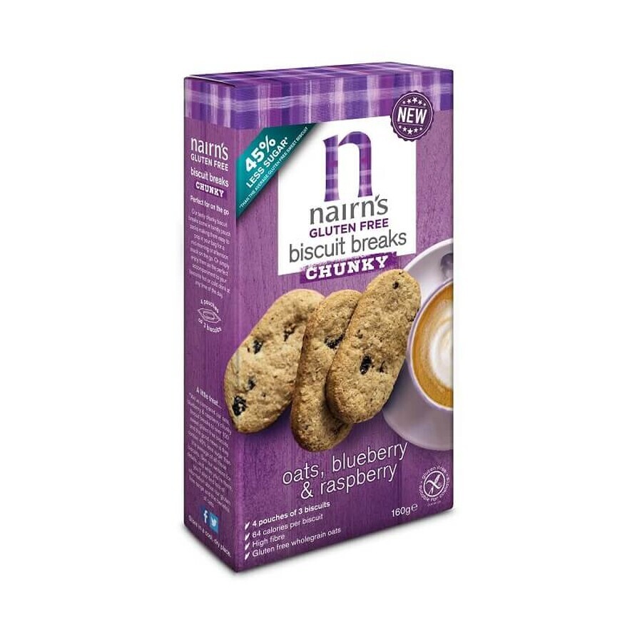 Glutenvrije volkoren haverkoekjes met bosbessen en frambozen, 160 g, Nairns