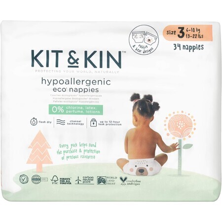 Kit&Kin Kit&Kin biologische luiers, maat 3 (), 6-10 kg 34 stuks