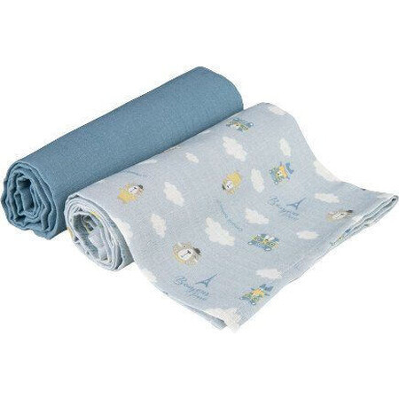 Canpol babies Muslin diapers Bonjour Paris, blue, 70x70 cm, 2 pieces