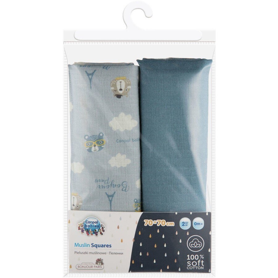 Canpol babies Muslin diapers Bonjour Paris, blue, 70x70 cm, 2 pieces