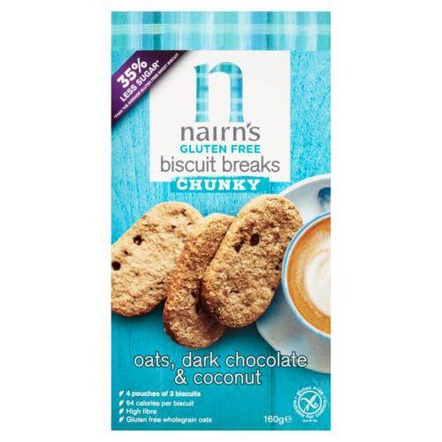 Biscuti fara gluten din ovaz integral cu ciocolata neagra 160 g, Nairns