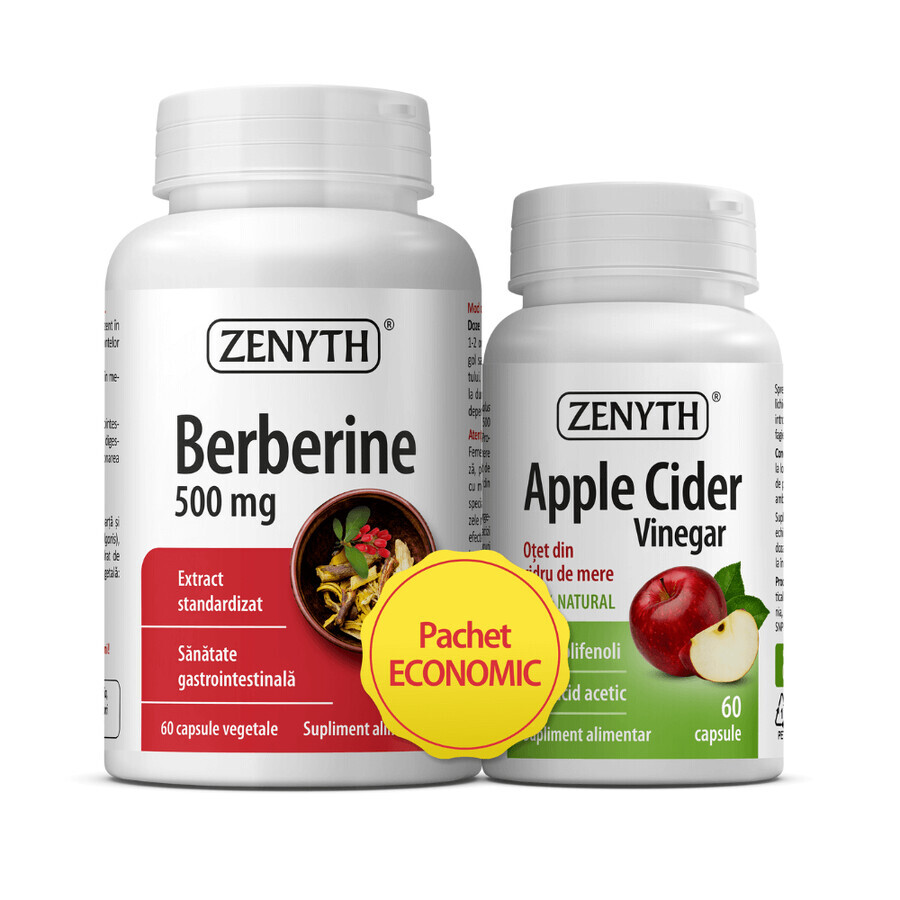 Verpakking Berberine 500 mg en appelciderazijn, 2x60 capsules, Zenyth