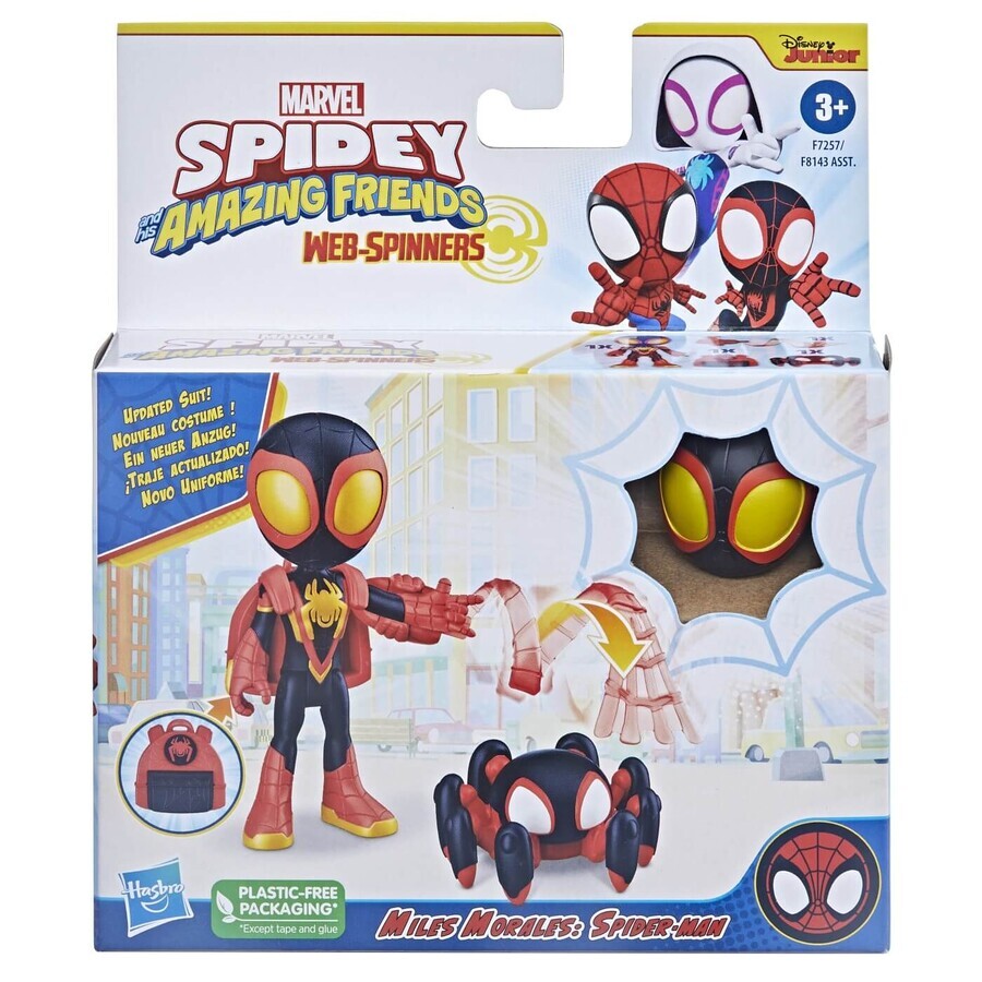 Set figurina Miles Morales si accesorii Spidey and his Amazing Friends, 10 cm, +3 ani, Hasbro