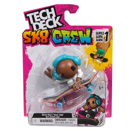 Sk8 Crew Mini Skateboard e figura con casco blu, 9,6 cm, 5 anni+, Tech Dech