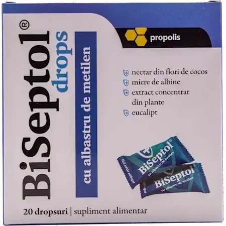 BiSeptol drops with propolis and methylene blue, 20 pieces, Dacia Plant