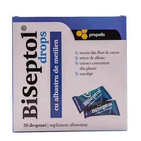 BiSeptol drops with propolis and methylene blue, 20 pieces, Dacia Plant