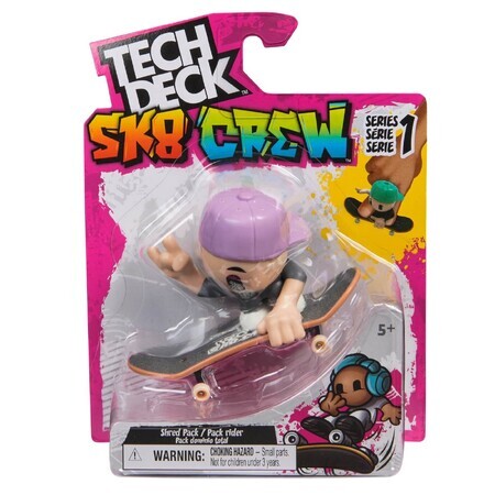 Sk8 Crew Mini Skateboard et figurine avec casquette Sk8 Crew violette, 9,6 cm, 5 ans+, Tech Dech