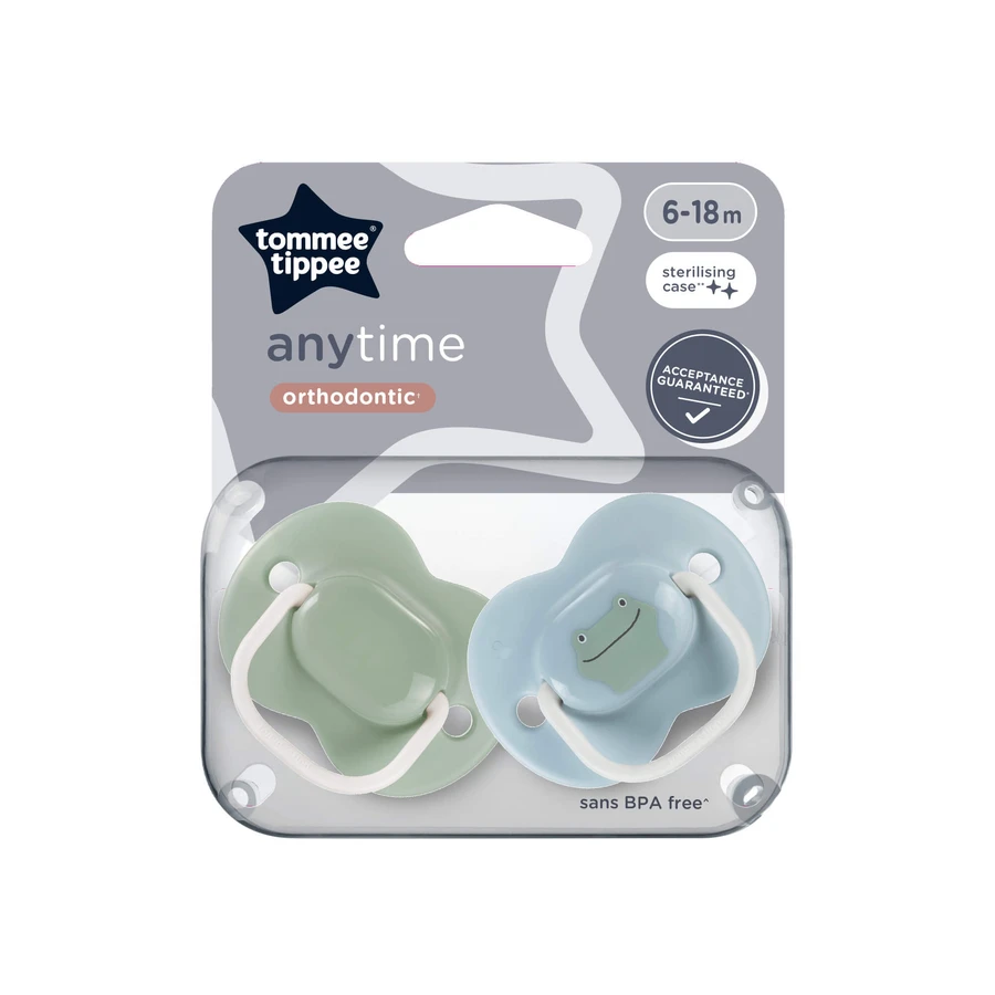 Orthodontische fopspenen Anytime, 6-18 maanden, 2 stuks, Kikker, Tommee Tippee