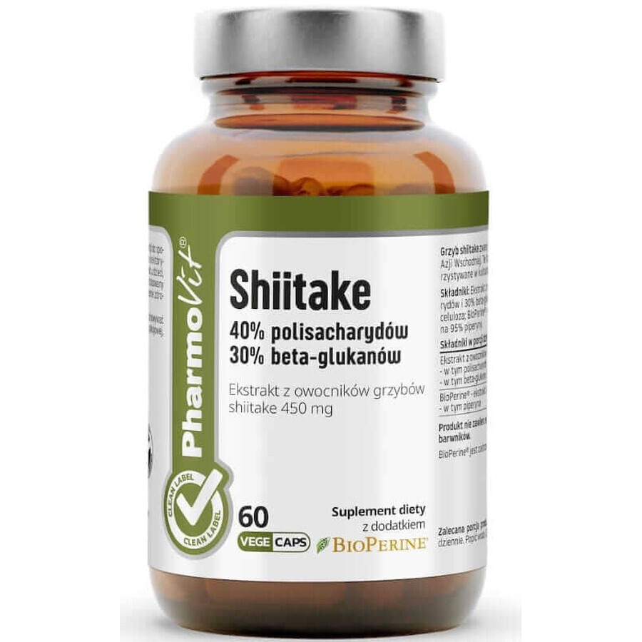 Shiitake 40% Polysaccharid 30% Beta-Glucane 60 Kapseln Pharmovit Clean Label