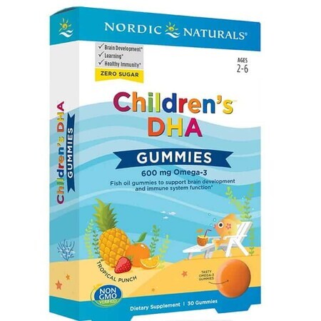 Nordic Naturals, DHA jellies voor kinderen, tropical punch 600 mg 30 jellies