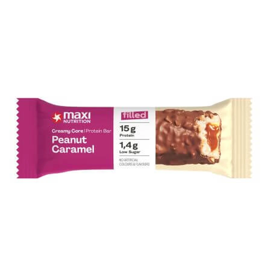 Barre protéinée cacahuète-caramel, 45 g, Maxi Nutrition
