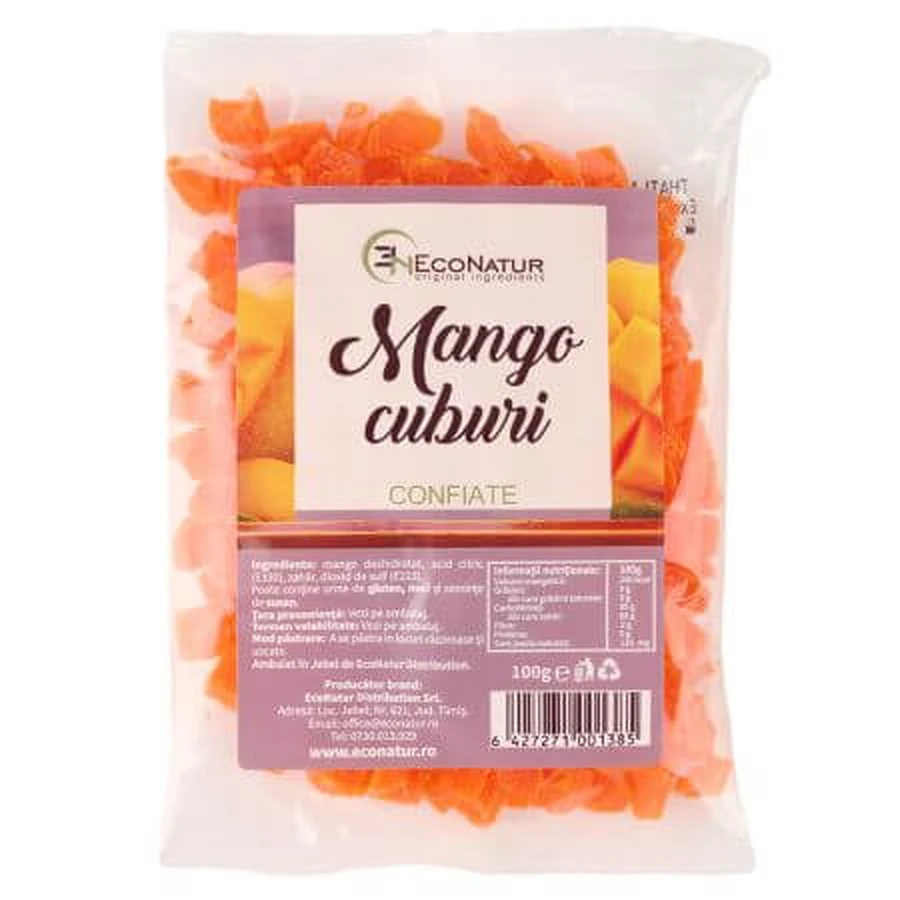 Cubes de mangue confite, 100 g, Econatur