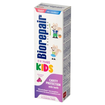 Biorepair Junior Kids, pasta do zębów mlecznych dla dzieci, 0-6 lat, winogrona, bez fluoru, 50 ml: ceny i cechy