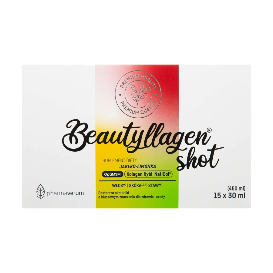 Beautyllagen Shot, aromă de mere și lime, 30 ml x 15 unități