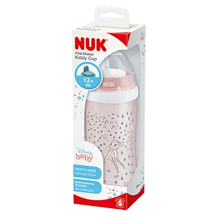 NUK Kiddy Cup, gobelet avec bec dur et clip, Bambi, à partir de 12 mois, 300 ml