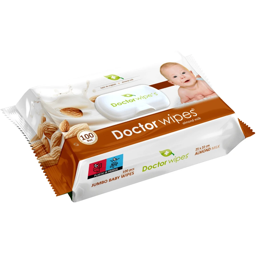 Lingettes humides pour bébé, lait d'amande, 100 pièces, Doctor Wipes