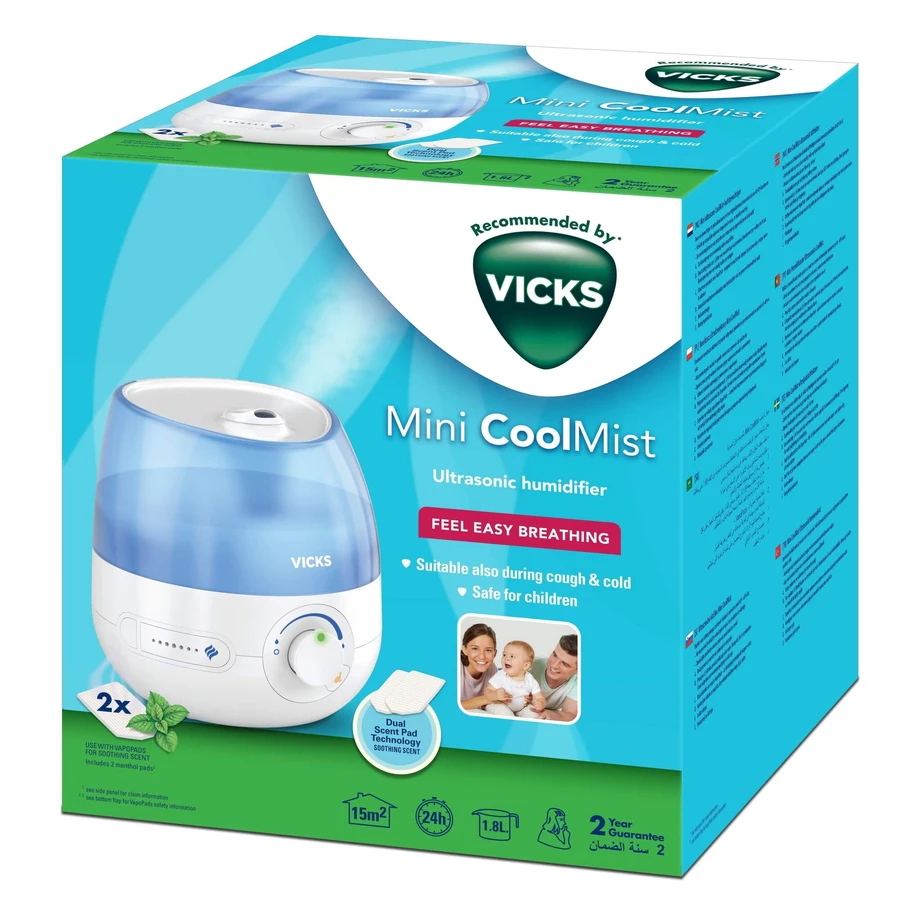 Ultrasone luchtbevochtiger met 2 mentholtabletten, Vicks