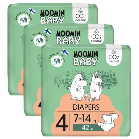 Moomin Baby, pieluchy, rozmiar 4, 7-14 kg, 126 sztuk: ceny i cechy