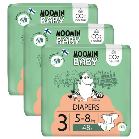 Moomin Baby, pañales, talla 3, 5-8 kg, 144 piezas