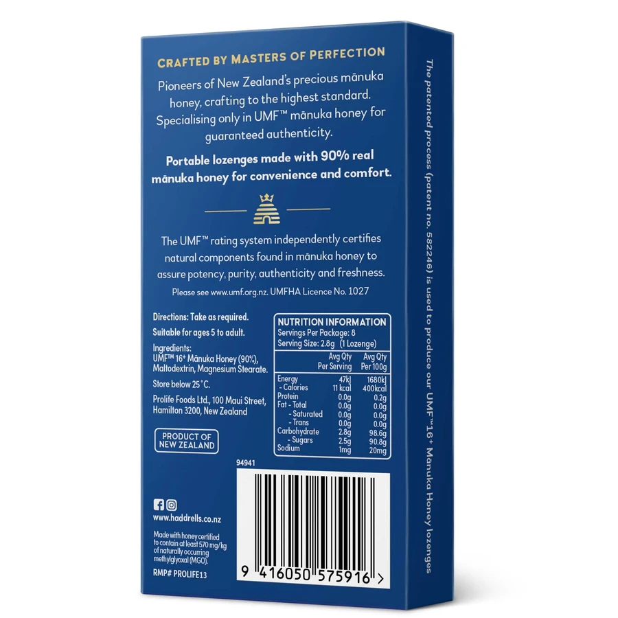 Haddrell's, zuigtabletten met Manuka honing MGO 570+, 8 stuks